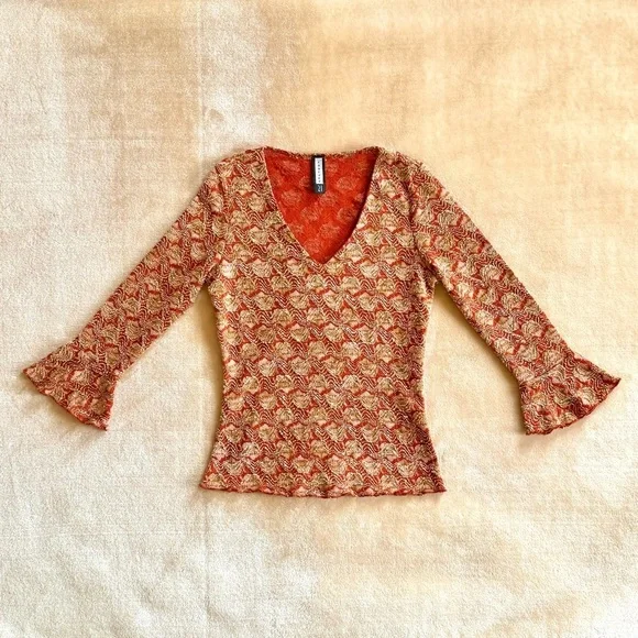 Vintage Y2K Forever21 Orange Patterned Top - Picture 1 of 4